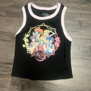 Sailor Moon Crystal Black Ribbed Graphic Tank with Pink Trim
